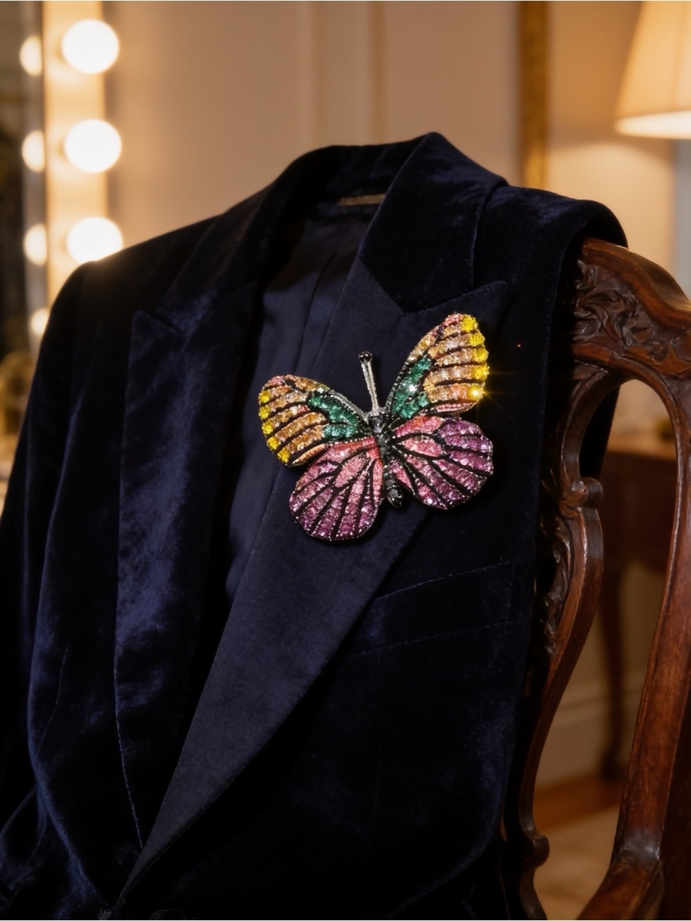 Multicolor Rhinestone Butterfly Brooch Pin Rainbow Crystal Statement Jewelry